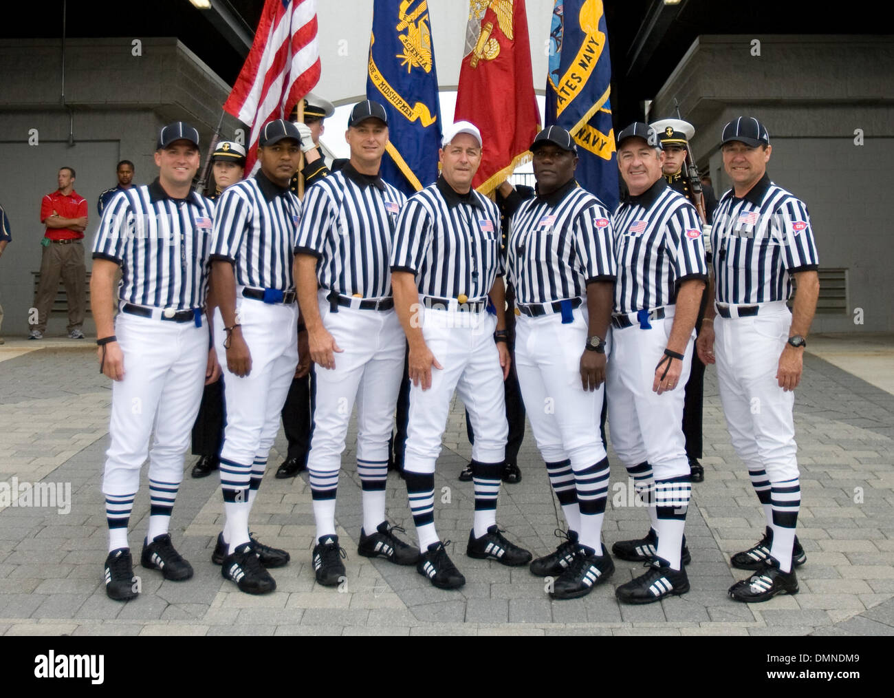 12 SEPTEMBER 2009:The Officials pose with the Navy Colorguard before game action between Louisiana Tech University and the U.S. Naval Academy  (Credit Image: © Southcreek Global/ZUMApress.com) Stock Photo
