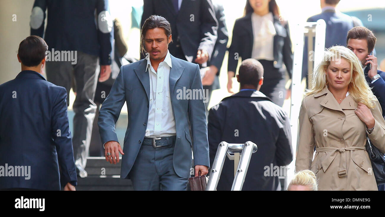 Brad Pitt filming a scene of his new movie 'The Counselor' on location in London story is about