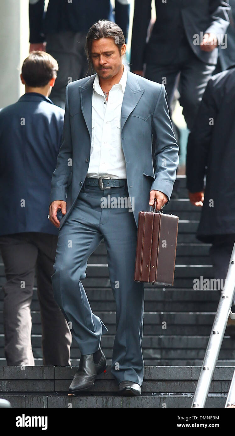 Brad Pitt filming a scene of his new movie 'The Counselor' on location