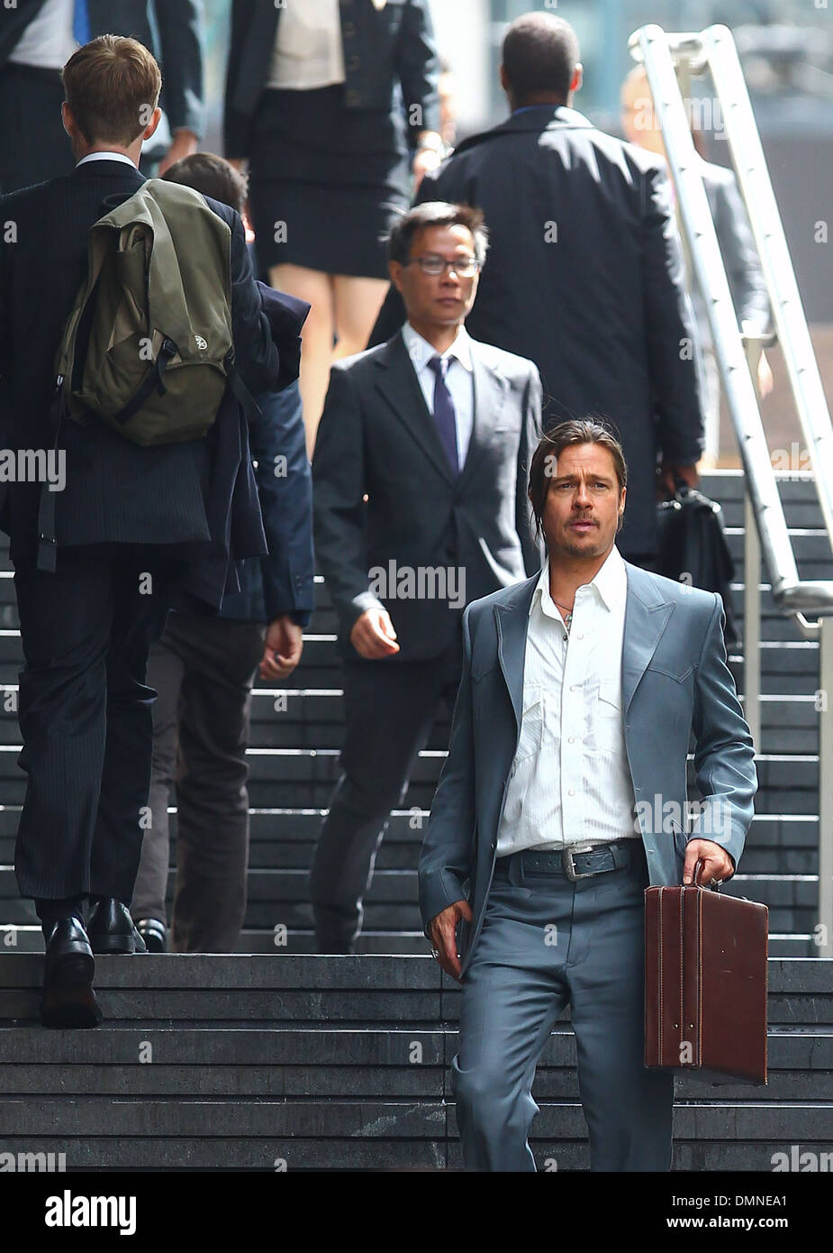 Brad Pitt filming a scene of his new movie 'The Counselor' on location