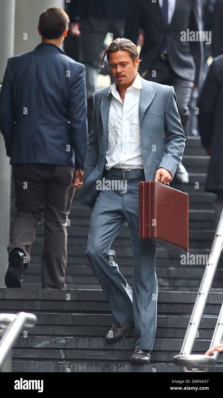 Brad Pitt filming a scene of his new movie 'The Counselor' on location