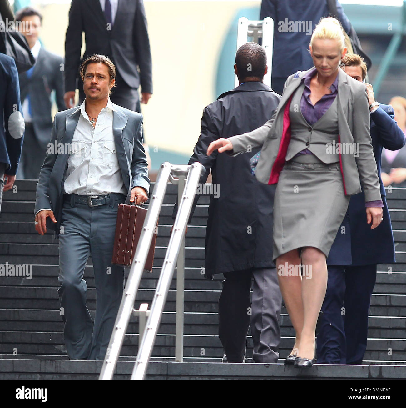 Brad Pitt filming a scene of his new movie 'The Counselor' on location in  London story is about a lawyer finds himself in over Stock Photo - Alamy