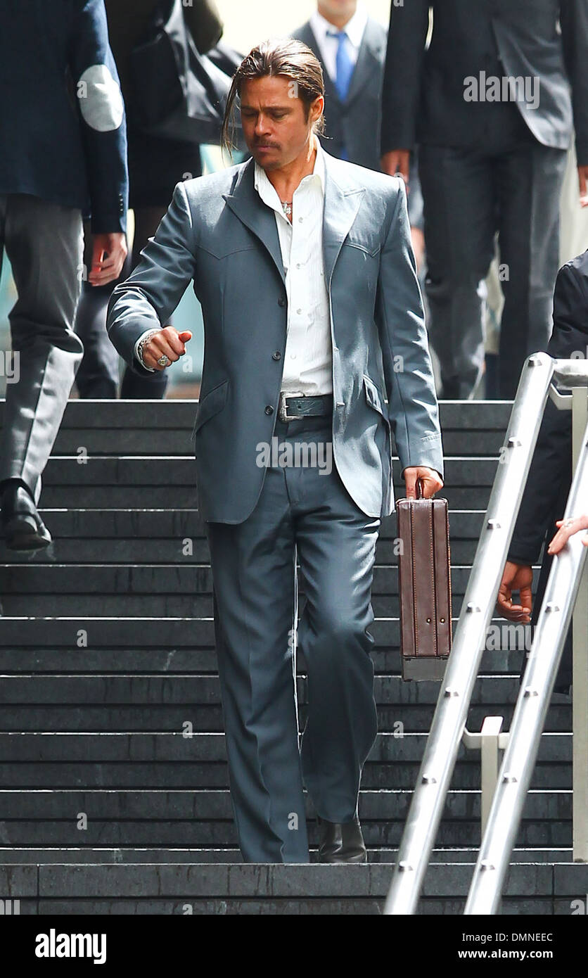 Brad Pitt filming a scene of his new movie 'The Counselor' on location