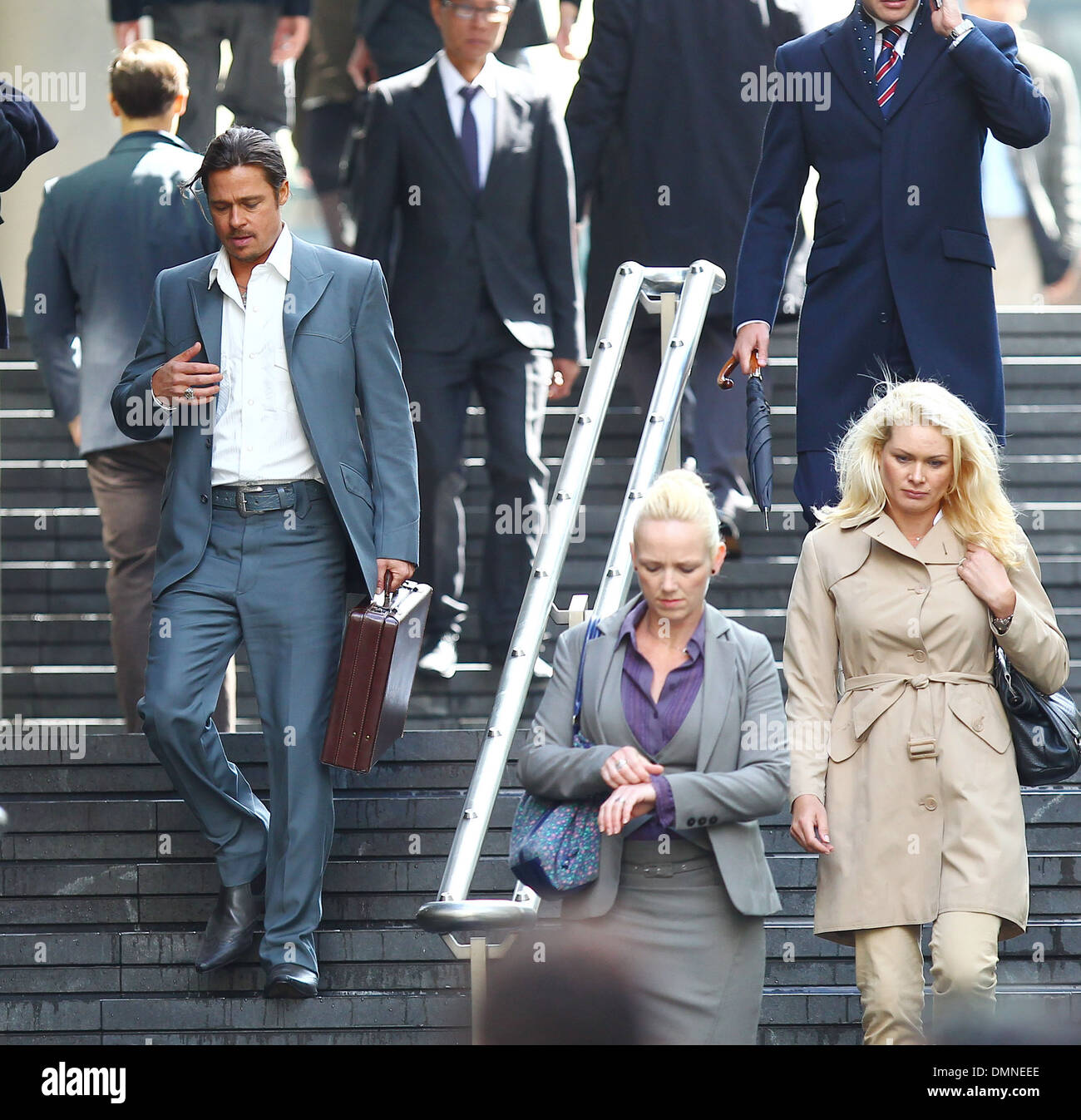 Brad Pitt filming a scene of his new movie 'The Counselor' on location in London story is about