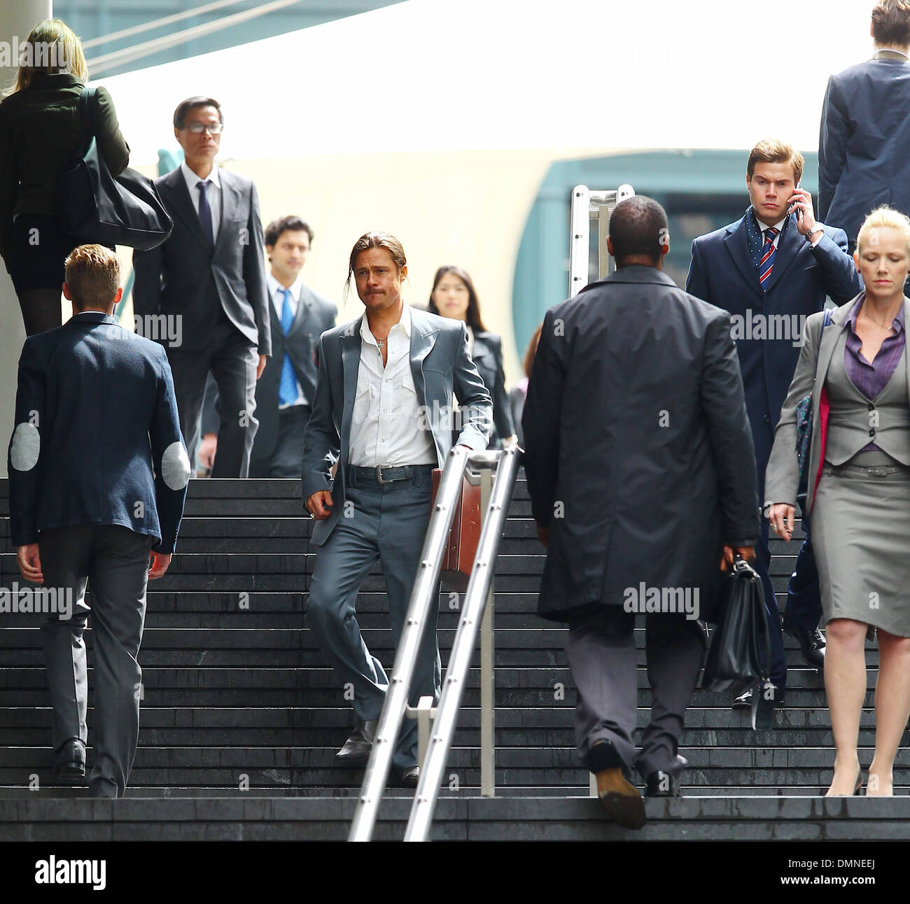 Brad Pitt filming a scene of his new movie 'The Counselor' on location