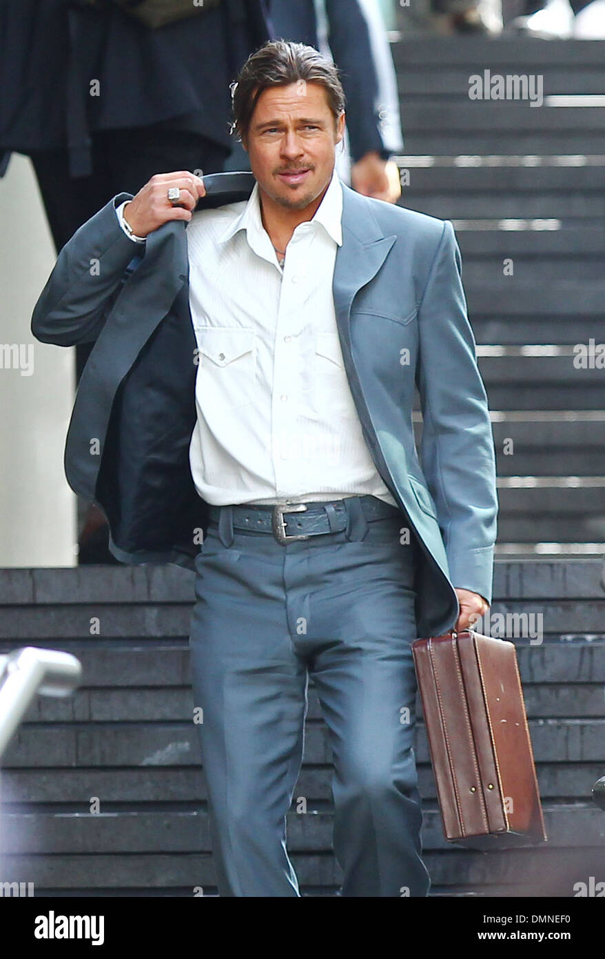 Brad Pitt filming a scene of his new movie 'The Counselor' on location