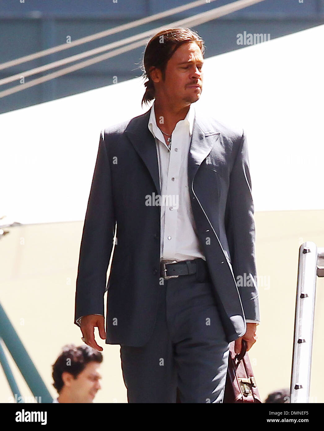 Brad Pitt filming a scene of his new movie 'The Counselor' on location in London story is about