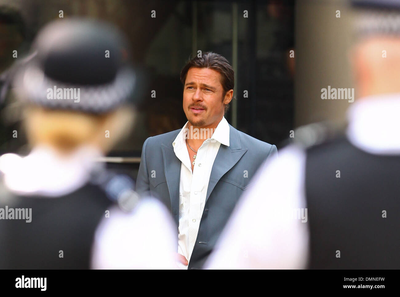 Brad Pitt filming a scene of his new movie 'The Counselor' on location in London story is about