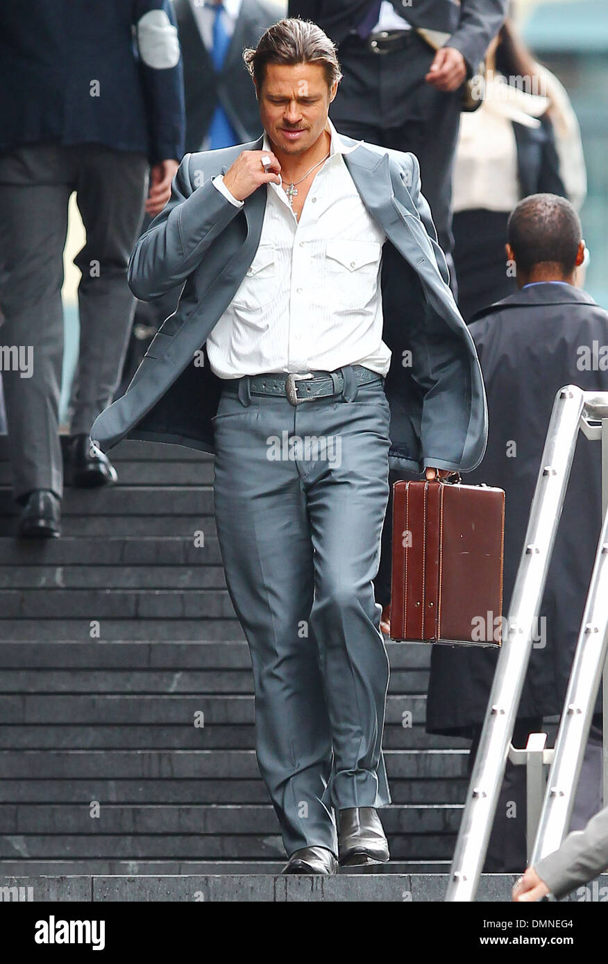 Brad Pitt filming a scene of his new movie 'The Counselor' on location