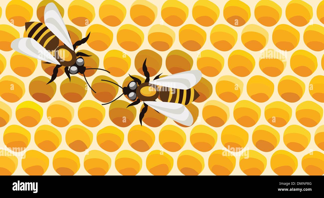 vector working bees on honeycells Stock Vector