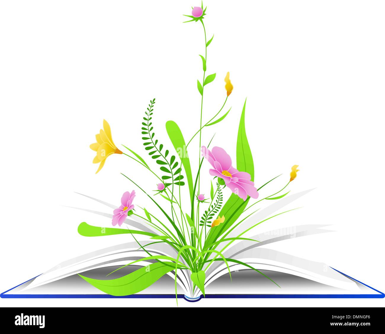 open book with flowers and green grass Stock Vector