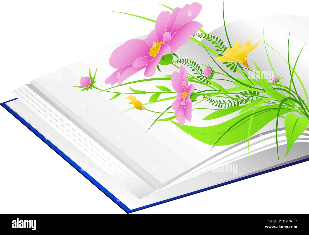 open book with flowers and green grass Stock Vector