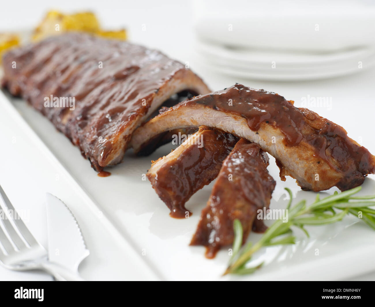 Barbecued pork spare ribs meal food dinner Stock Photo