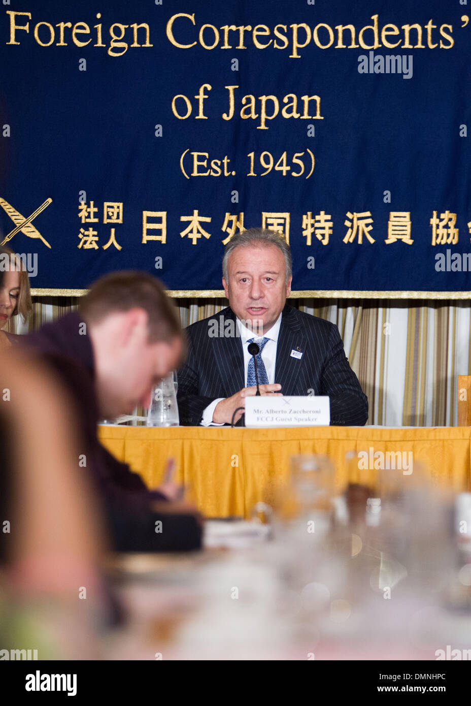 Tokyo, Japan. 16th Dec, 2013. Alberto Zaccheroni, Italian head coach of Japan's National Football Team, speaks to the media during a news conference at Tokyo's Foreign Correspondents' Club of Japan on Monday, December 16, 2013. Zaccheroni expressed his views on Japan's chances at the 2014 FIFA World Cup in Brazil. Credit:  AFLO/Alamy Live News Stock Photo