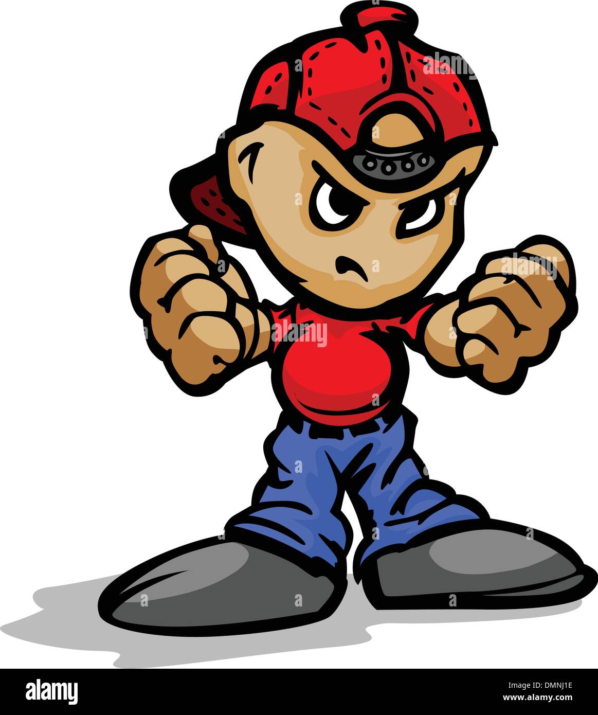 Punk Kid with Ball Cap on Backwards showing Fists Vector Cartoon Stock Vector