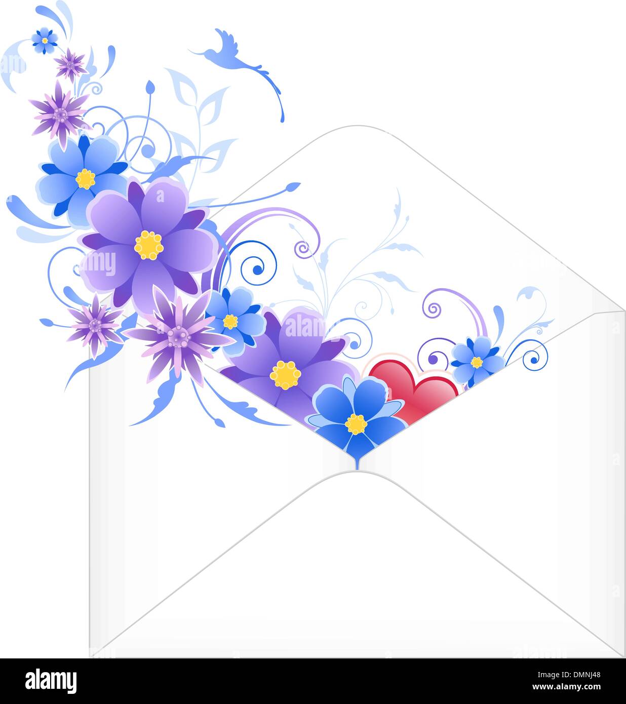 envelope with blue flowers Stock Vector