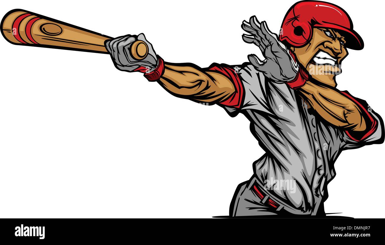 Cartoon Baseball Player Swinging Bat Design Stock Vector