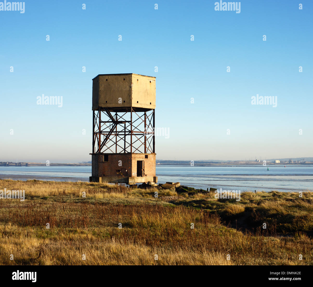 World War Two radar tower disguised as a water tower, Tilbury River Thames, Essex, England, UK. Stock Photo
