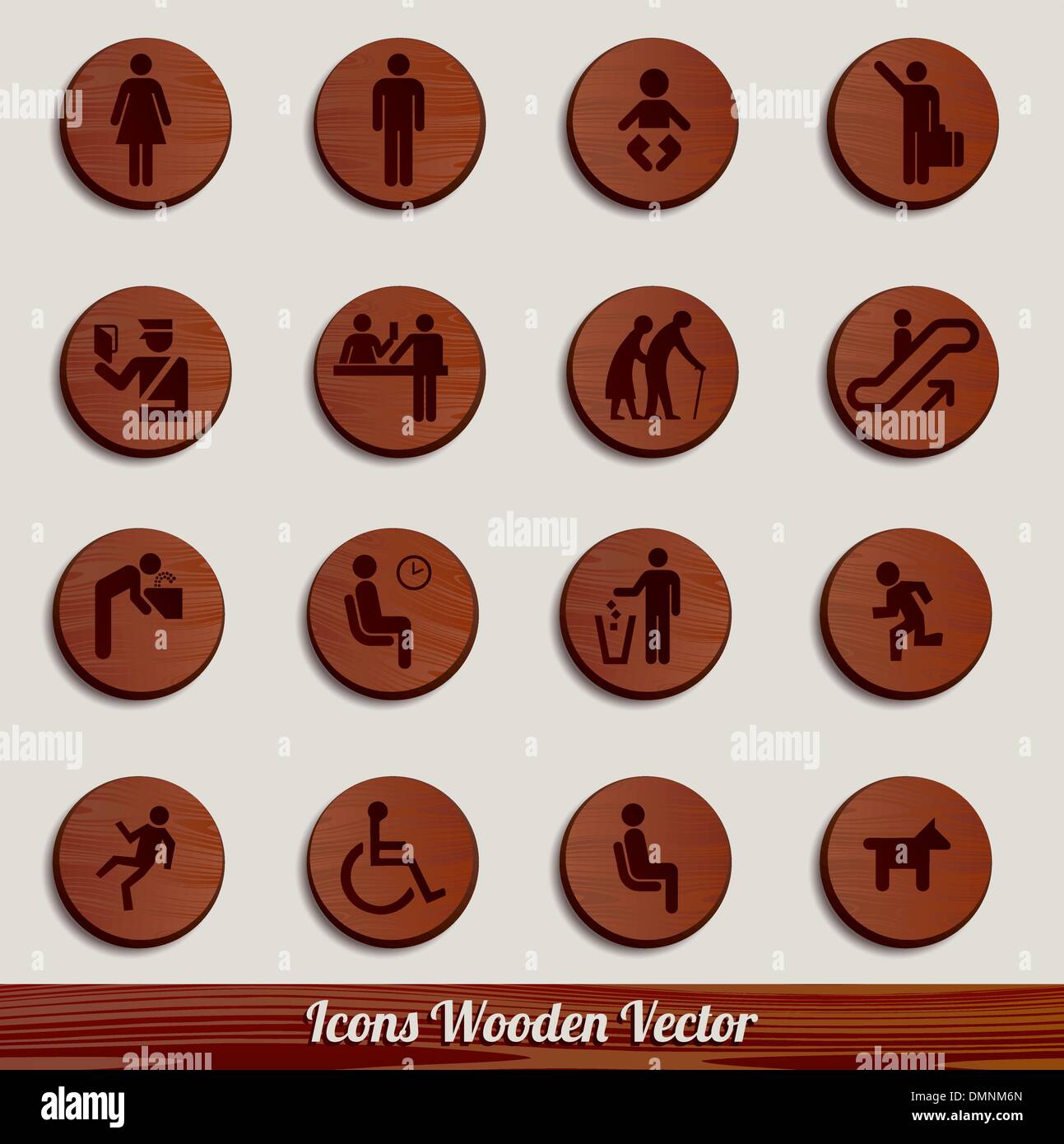 dark wooden icon set with different signs Stock Vector