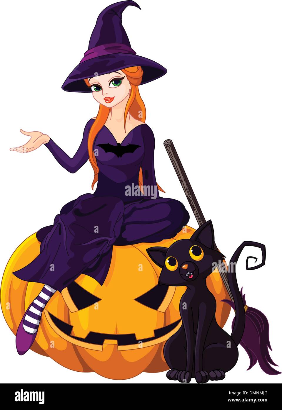 Halloween Witch on pumpkin Stock Vector Image & Art - Alamy