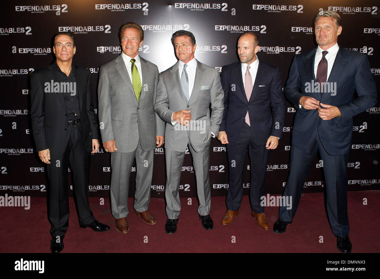 Jean-Claude Van Damme Arld Schwarzenegger Sylvester Stallone Jason Statham  and Dolph Lundgren 'Expendables 2' premiere held Stock Photo - Alamy