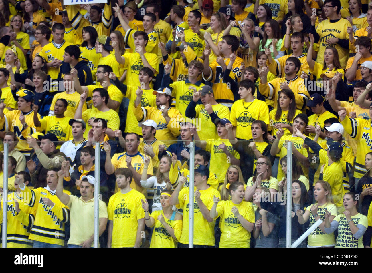 Nov. 13, 2009 - Ann Arbor, Michigan, U.S - 13 NOV 2009: Michigan fans participate in ''Maize Out'' for the game. The Michigan State Spartans defeated the Michigan Wolverines 3-2 in a game played at Yost Arena in Ann Arbor, Michigan. (Credit Image: © Alan Ashley/Southcreek Global/ZUMApress.com) Stock Photo