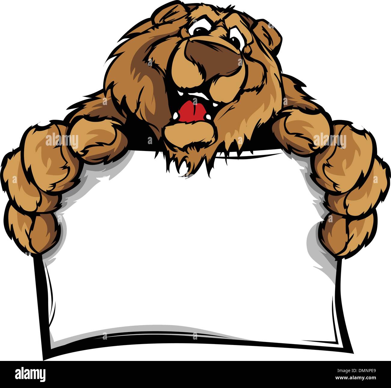 Graphic Vector Image of a Happy Cute Bear Mascot Holding Sign Stock Vector