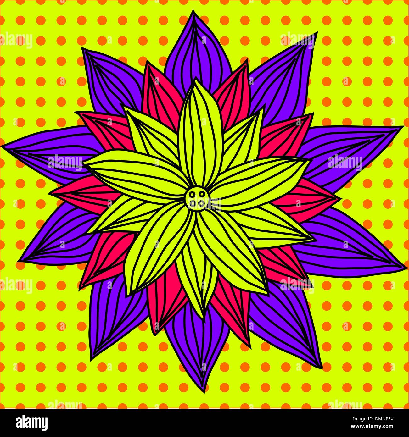 Circle summer doodle flower ornament. Made by trace from sketch ...