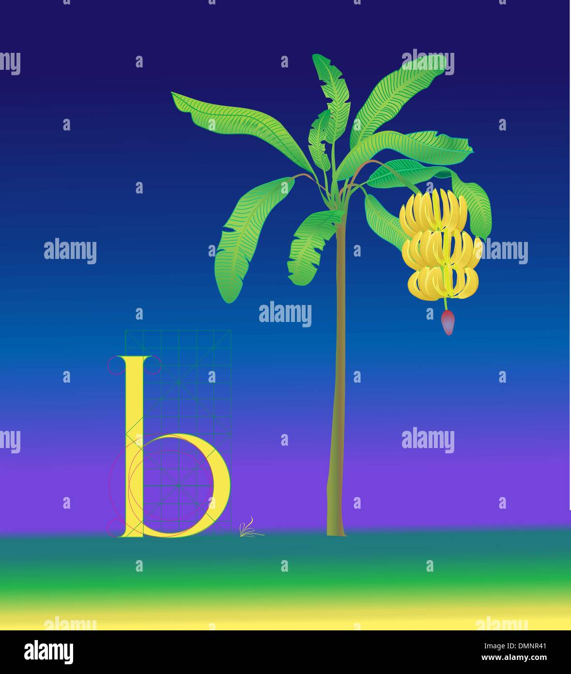 letter b like banana tree Stock Vector
