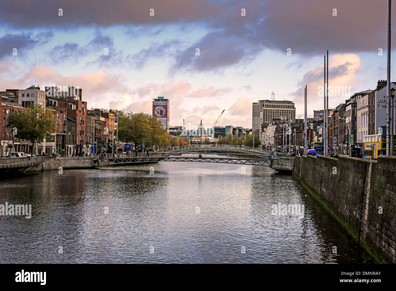View looking down the River Liffey in Dublin on a late autumn afternoon ...