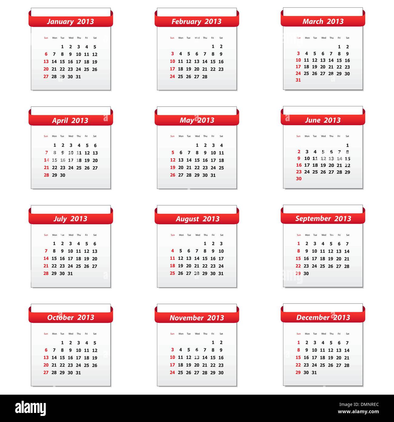 2013 Calendar White Background Stock Vector Images Alamy