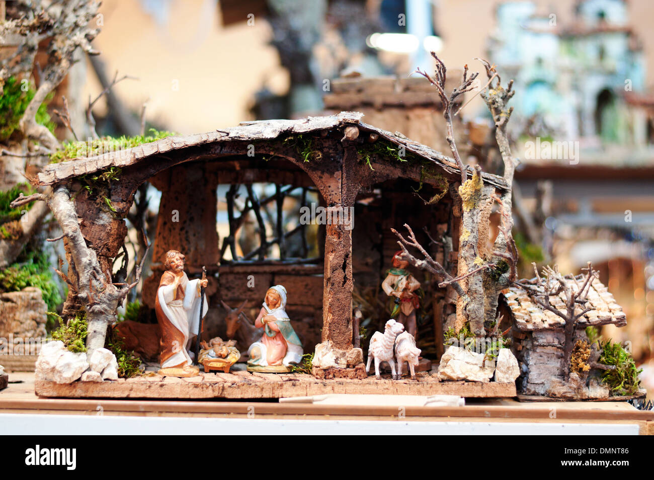 Italian nativity scene with handcolored figures closeup Stock Photo