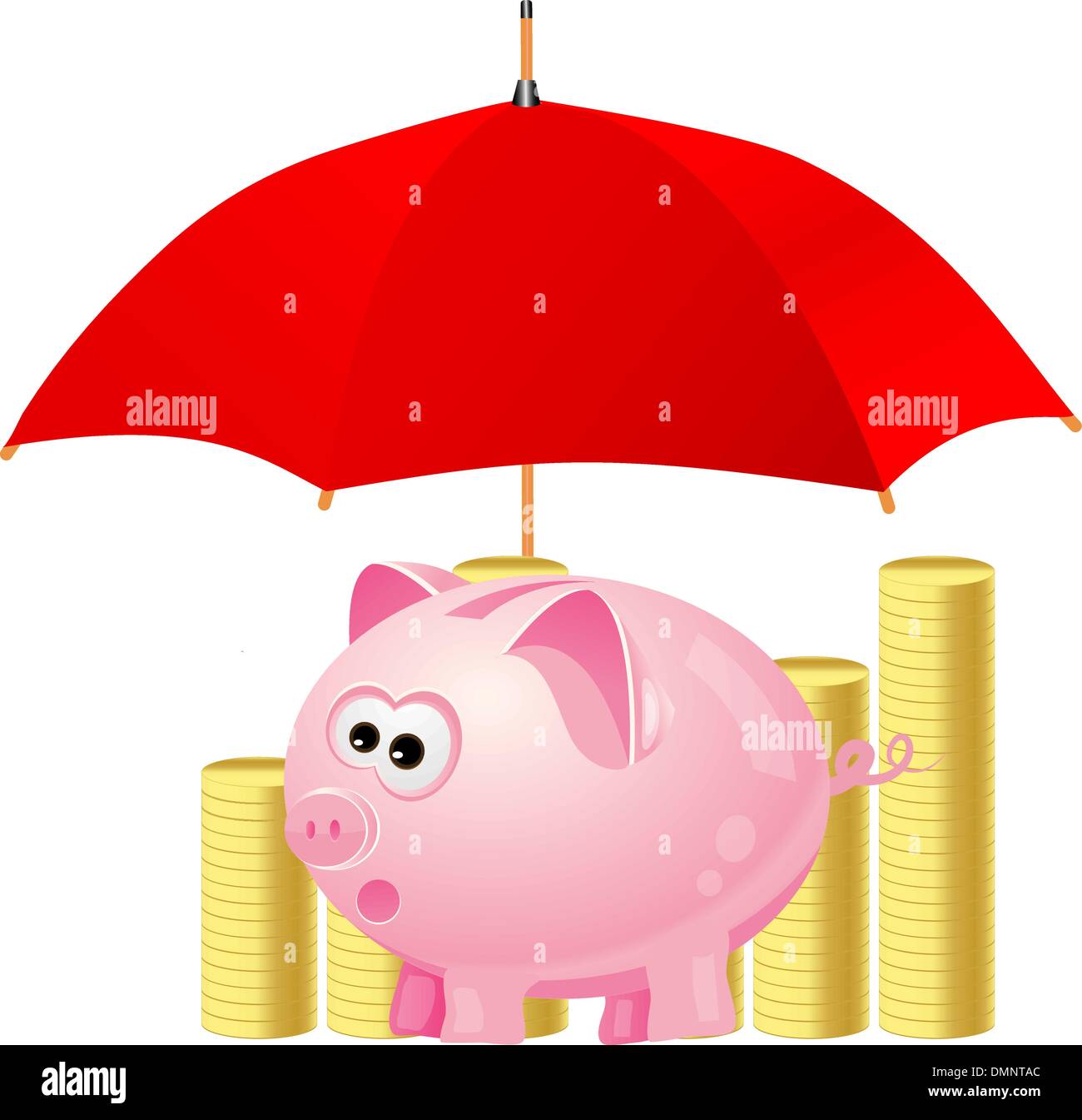 piggy-bank and money under red umbrella Stock Vector