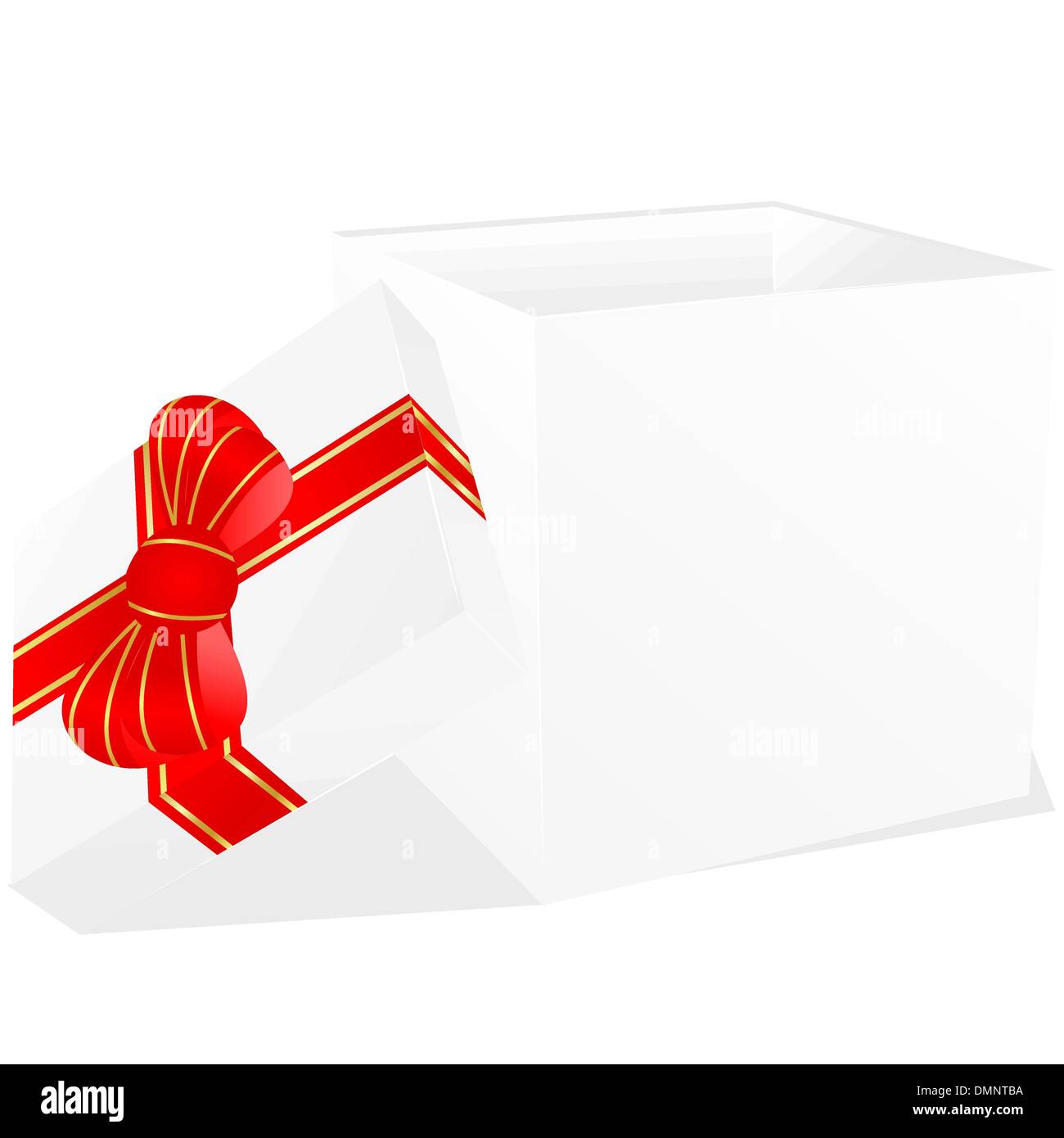 white gift box with red and gold ribbon bow Stock Vector