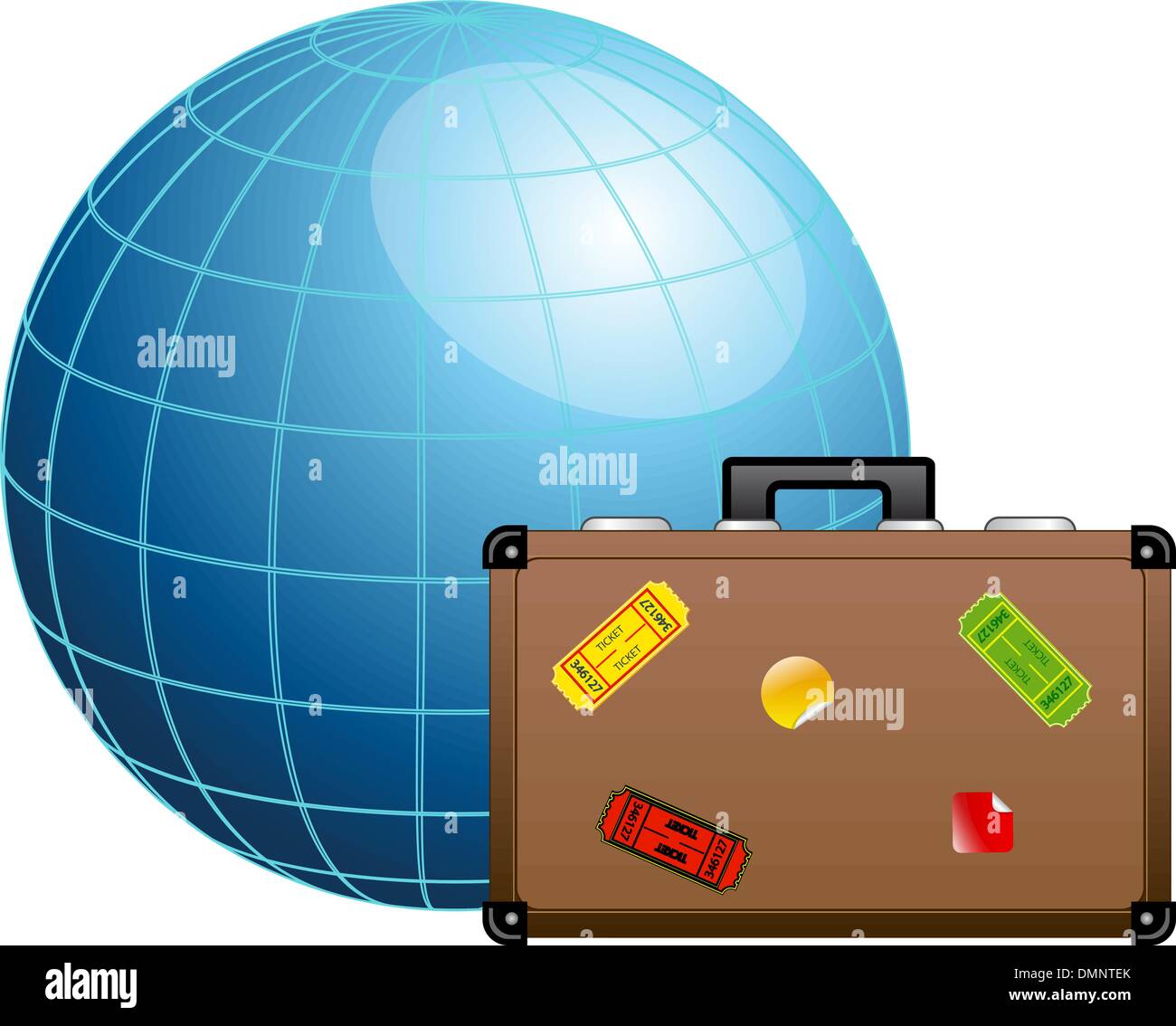 Travel concept. Blue globe and travel suitcase. Stock Vector