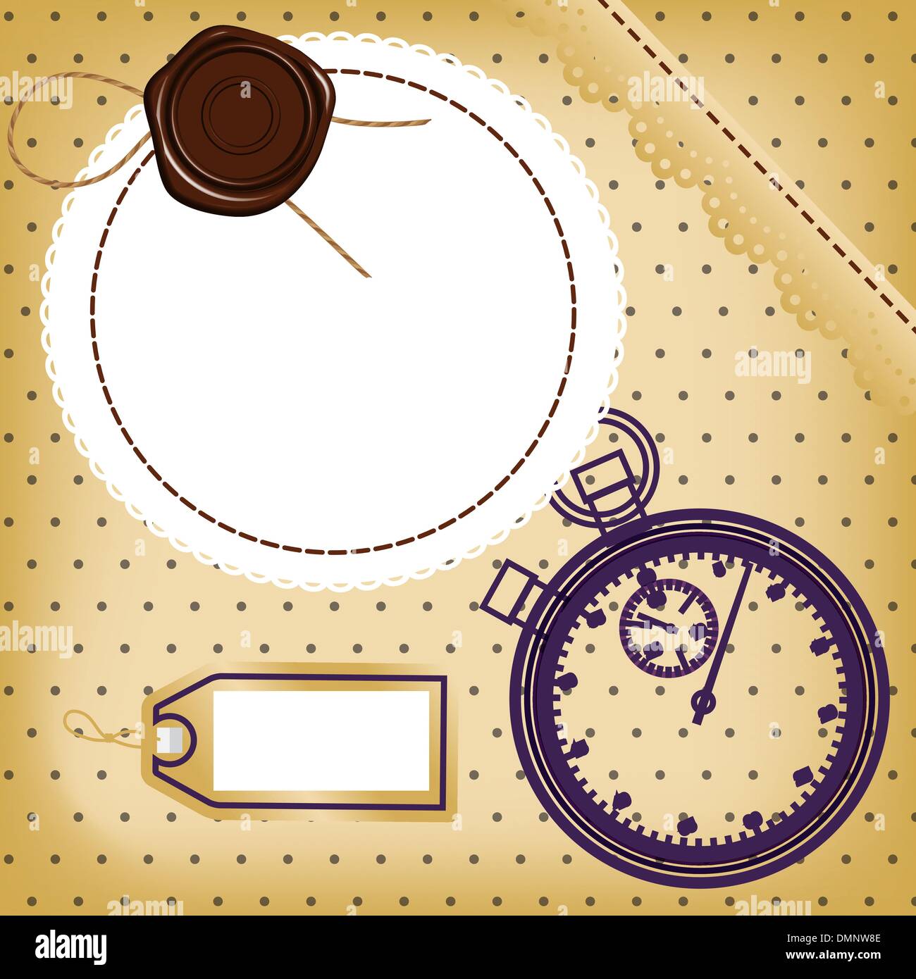 Scrapbook card with price tag and stopwatch. Contains a gradient mesh ...