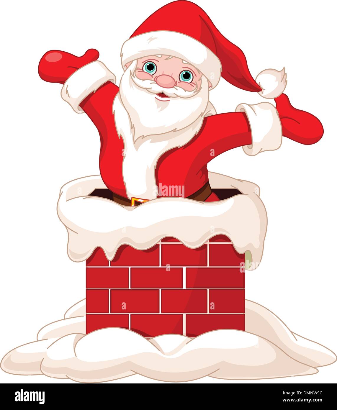 Santa Claus jumping from chimney Stock Vector