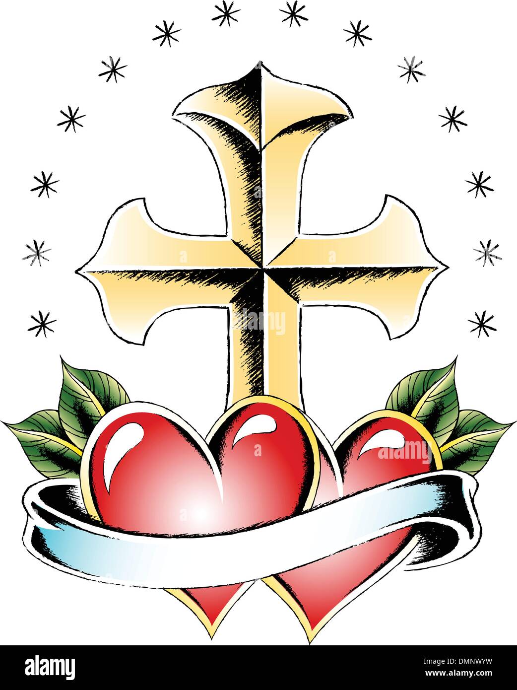 cross heart symbol tattoo Stock Vector