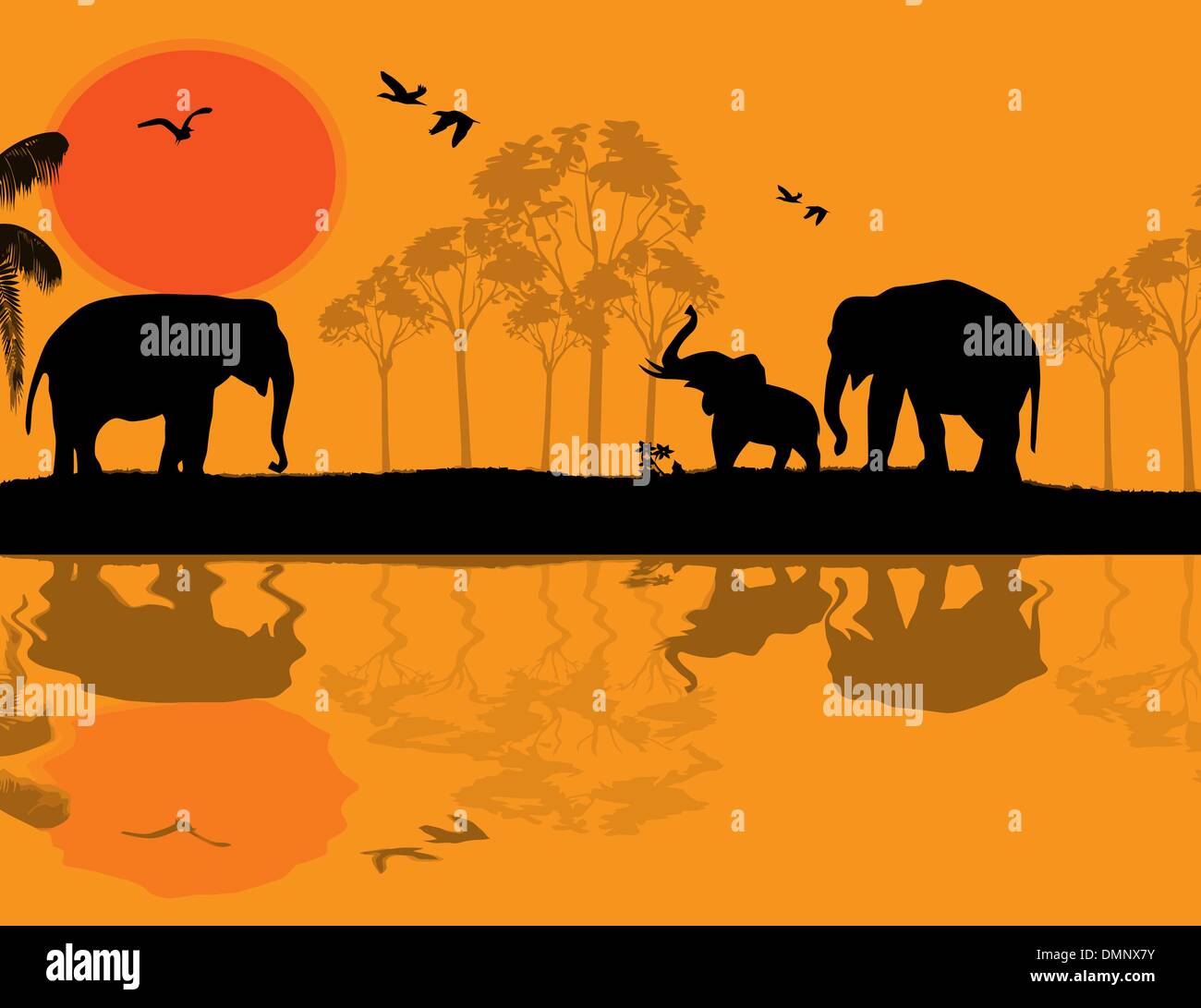 African wildlife at sunset Stock Vector