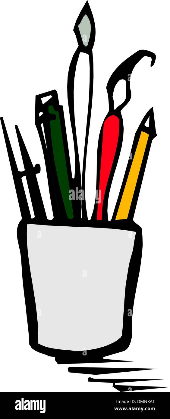 Coloured pencils and brush Stock Vector