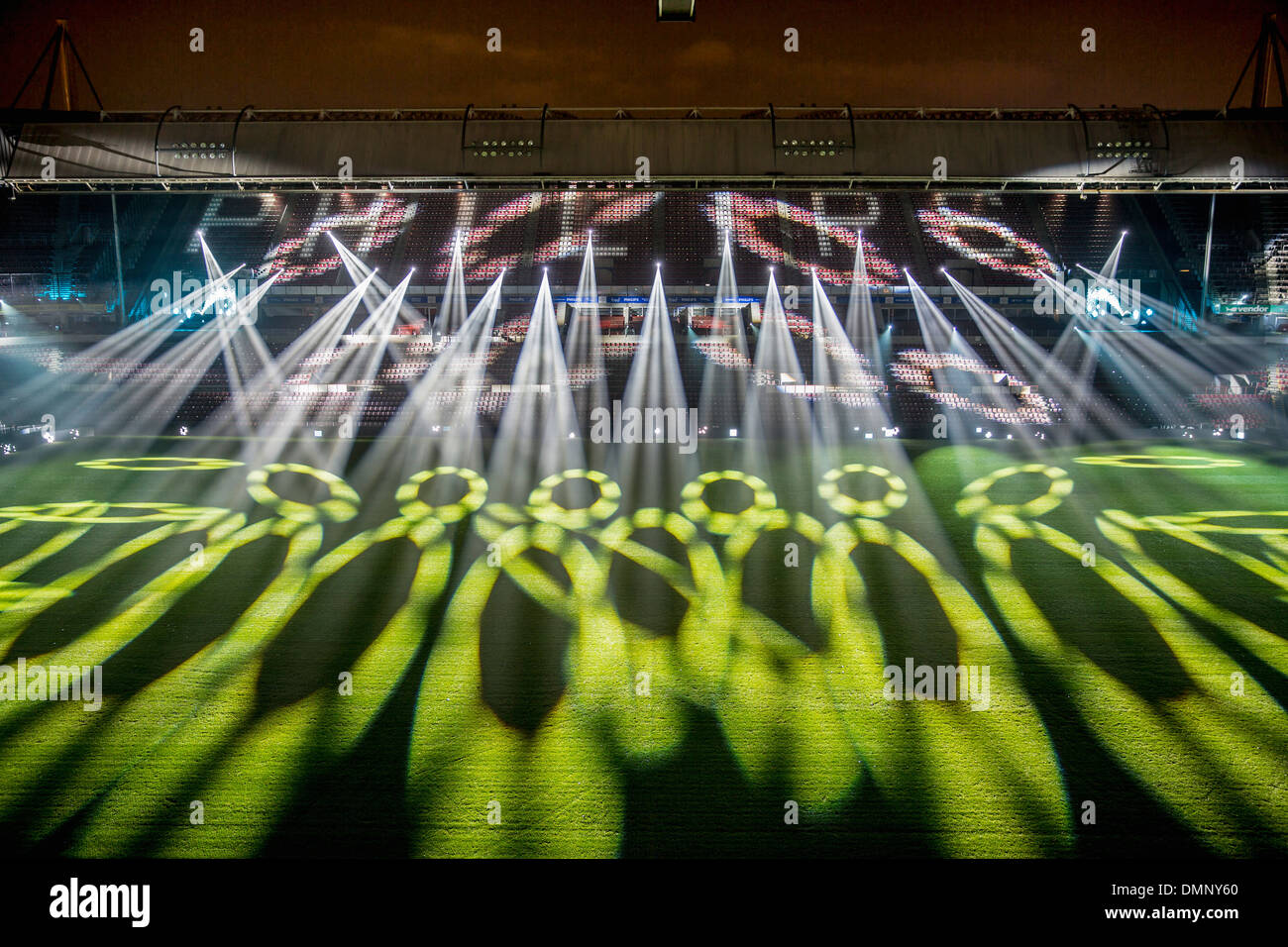 Netherlands, Eindhoven, Light festival called GLOW 2013. Project Clashlight in the Philips PSV football stadium Stock Photo