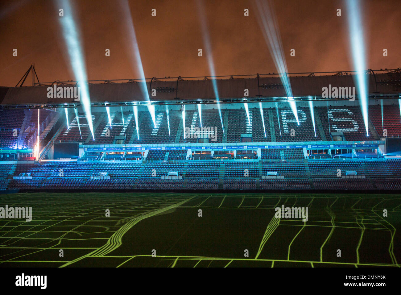 Netherlands, Eindhoven, Light festival called GLOW 2013. Project Clashlight in the Philips PSV football stadium Stock Photo