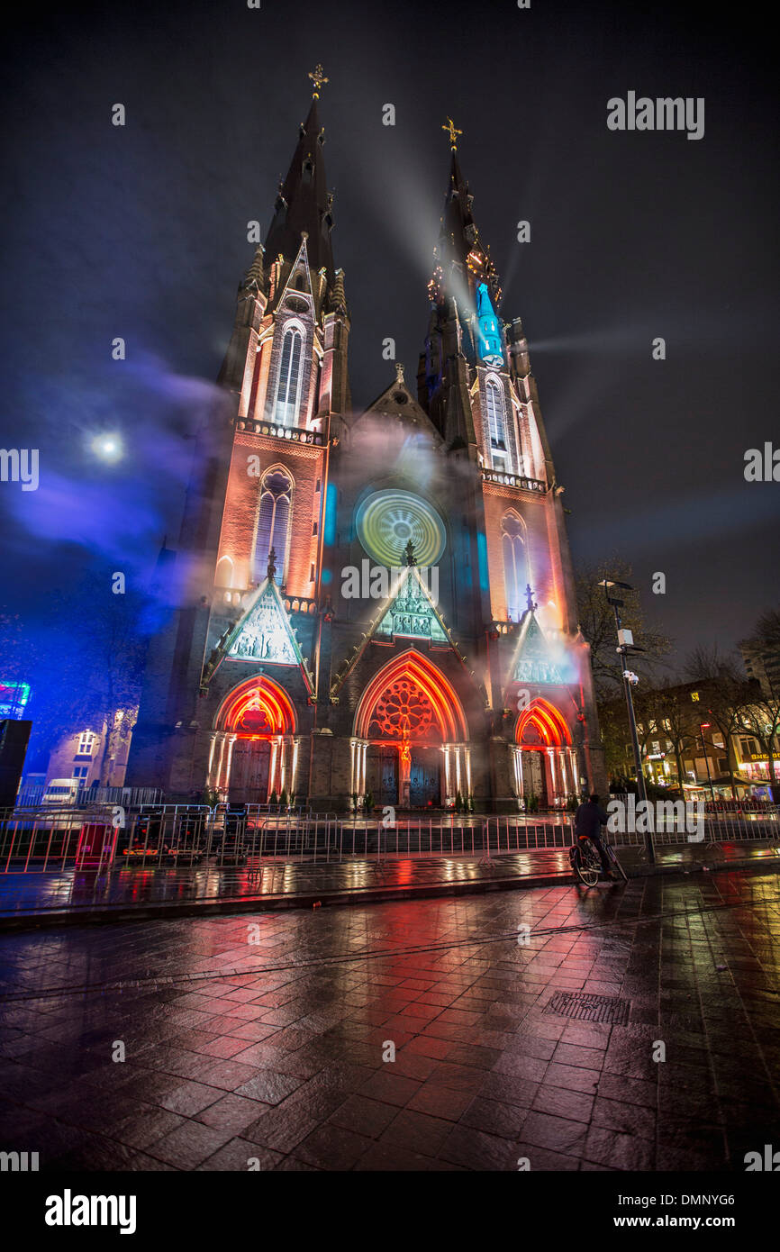 Netherlands, Eindhoven, Light festival called GLOW 2013. Project The Eye of Time from French artists group Coz Ten. Church Stock Photo