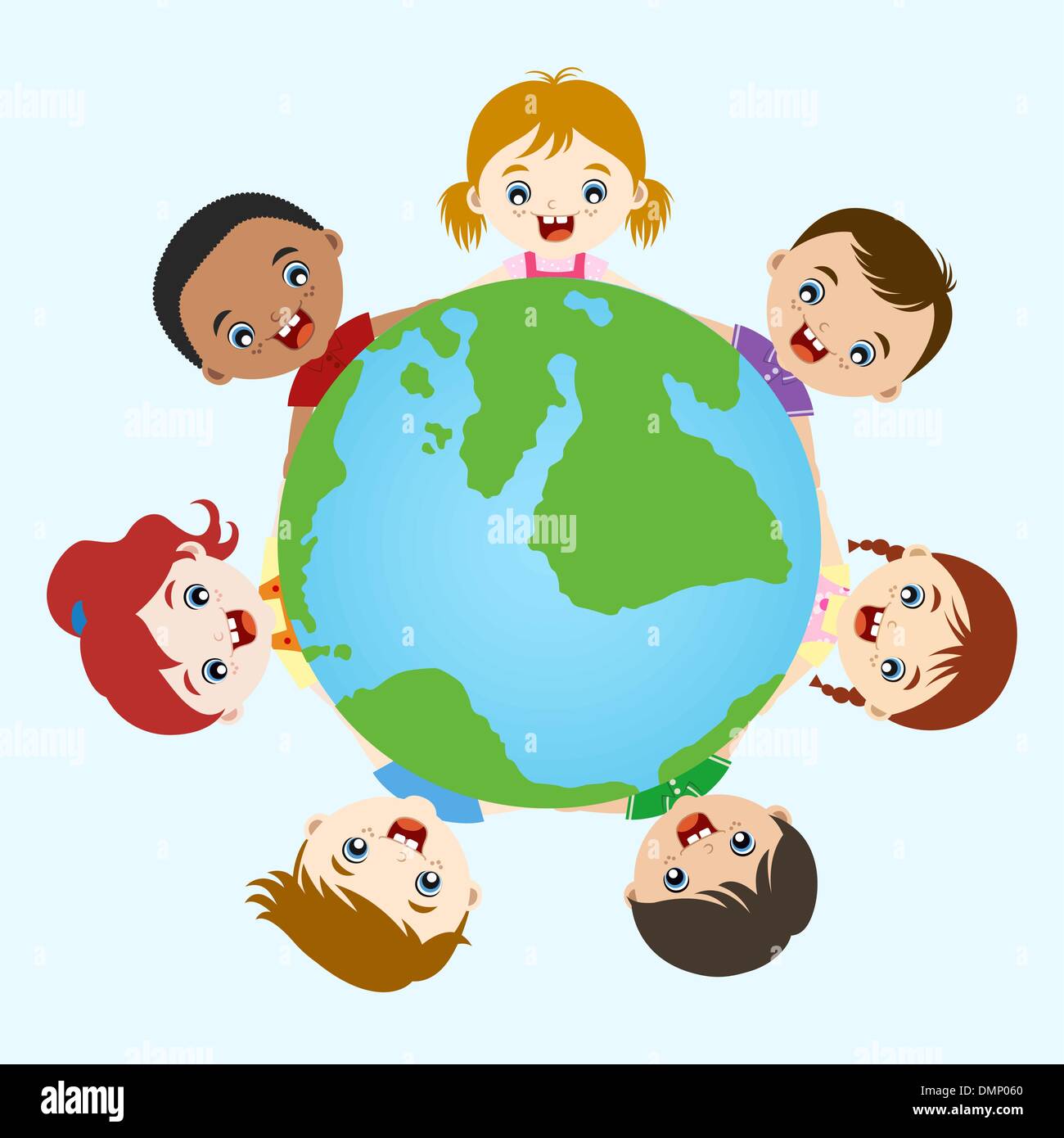 cute multicultural children hand in hand Stock Vector