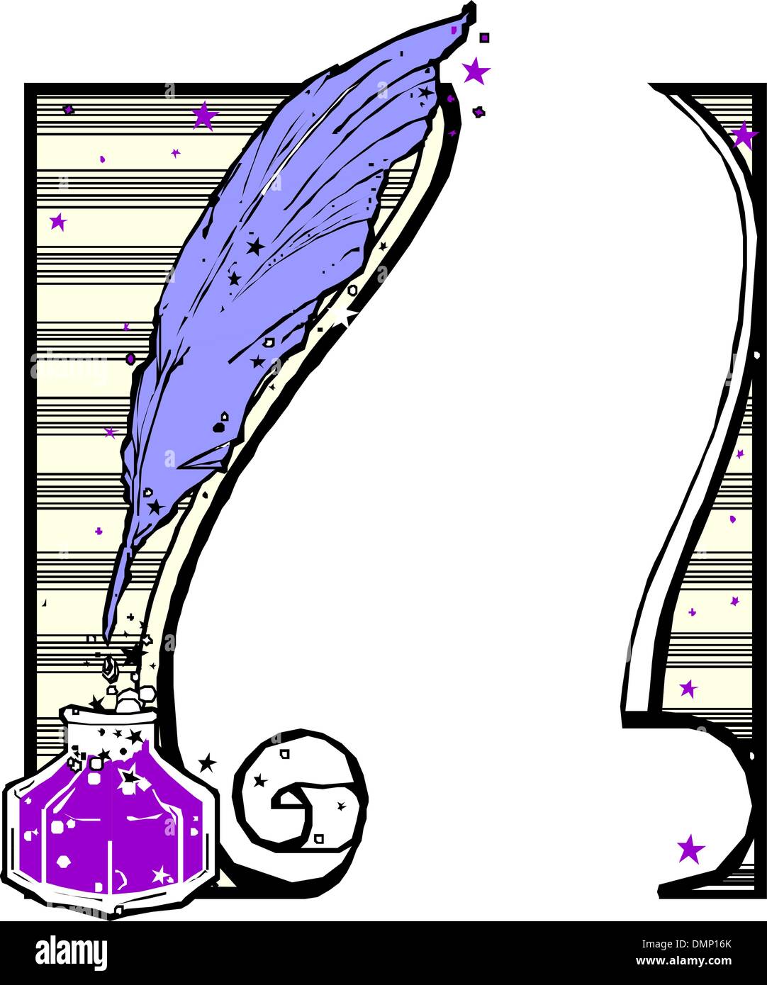 Vintage quill pen, parchment paper and ink well Stock Vector Image