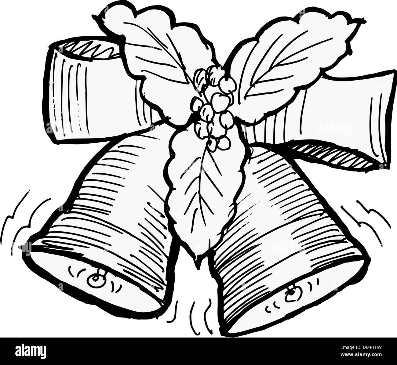 Vector illustration cartoon christmas bells Black and White Stock