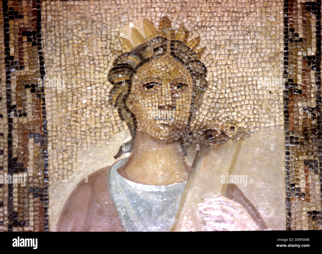 Romano-German period. Mosaic. Enterpe, muse of flute playing. Stock Photo