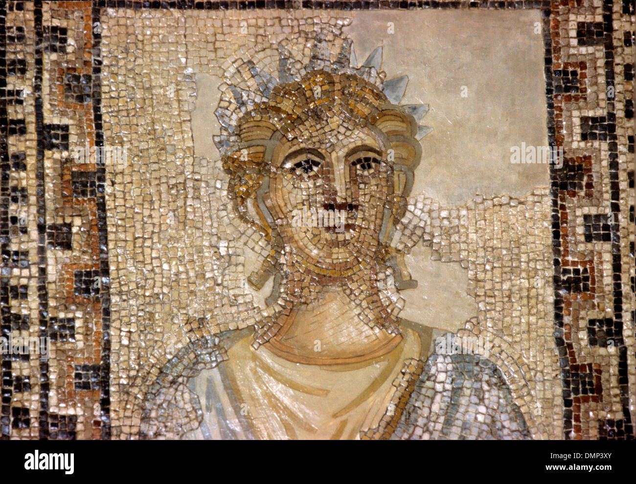 Romano-German period. Mosaic. Calliope or Kalliope, muse of epic poetry and eloquence. Stock Photo