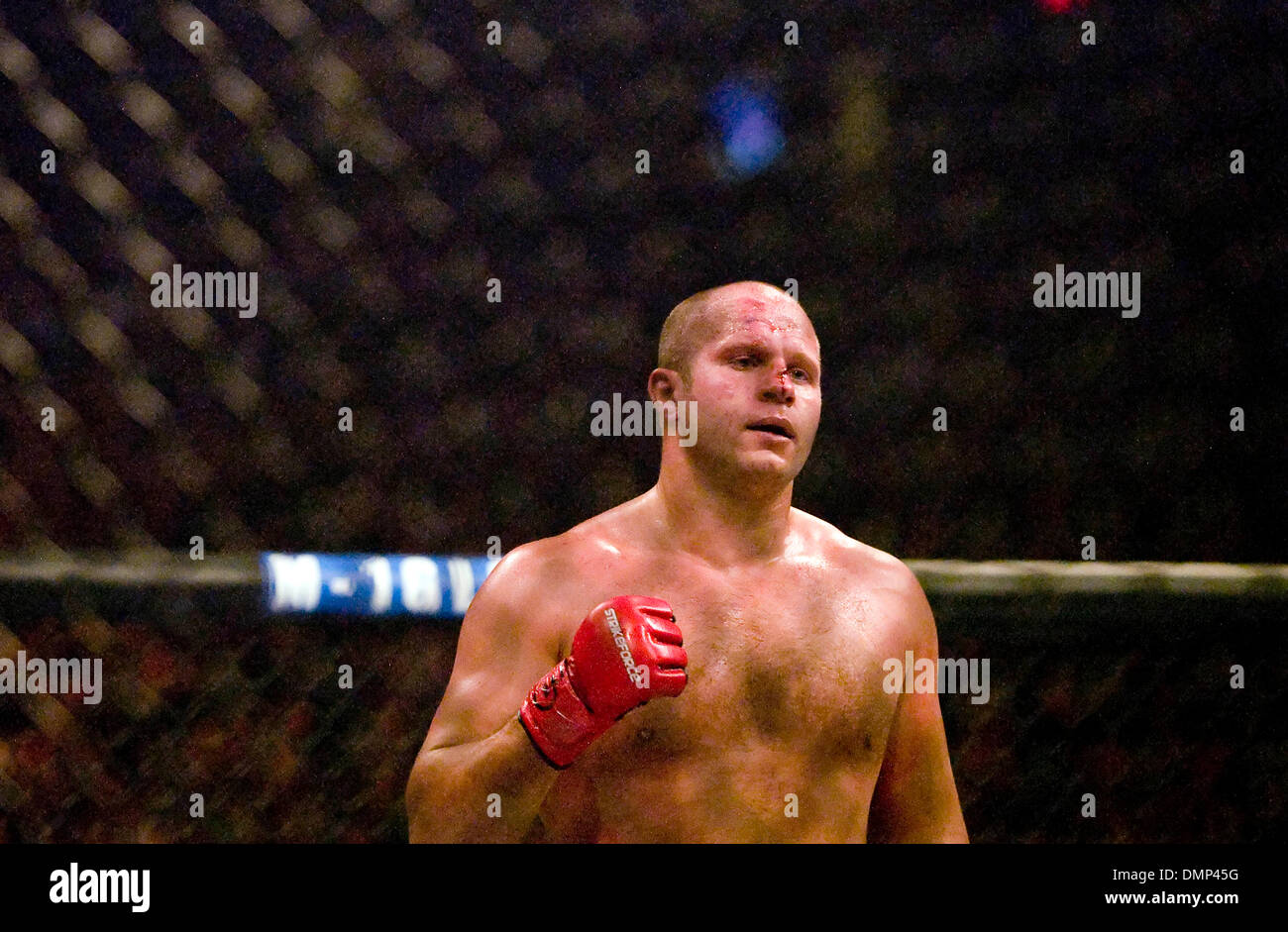 Nov. 07, 2009 - Hoffman Estates, Illinois, U.S - 07 November 2009:  Fedor Emelianenko raises his hand after knocking out Brett Rogers during their Heavyweight fight at the Sears Centre in Hoffman Estates, IL  (Credit Image: © Louis Brems/Southcreek Global/ZUMApress.com) Stock Photo