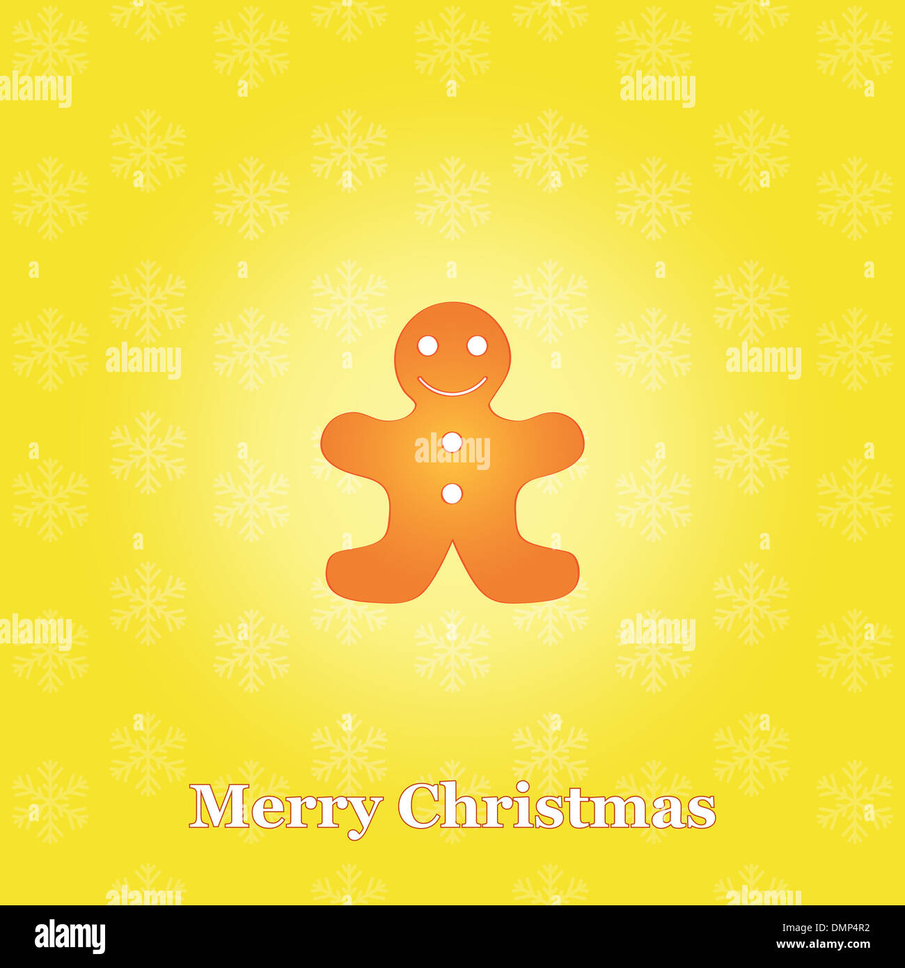 yellow Merry Christmas background with gingerbread man Stock Photo